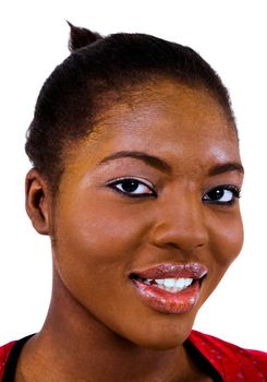 Smiling young woman posing isolated over white