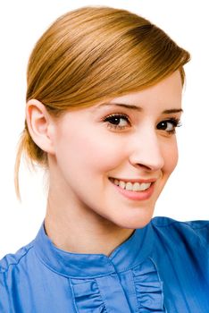 Gorgeous woman smiling and posing isolated over white