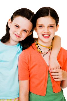 Portrait of girls posing and smiling isolated over white