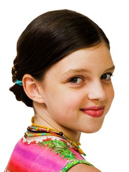 Portrait of a girl smiling and posing isolated over white