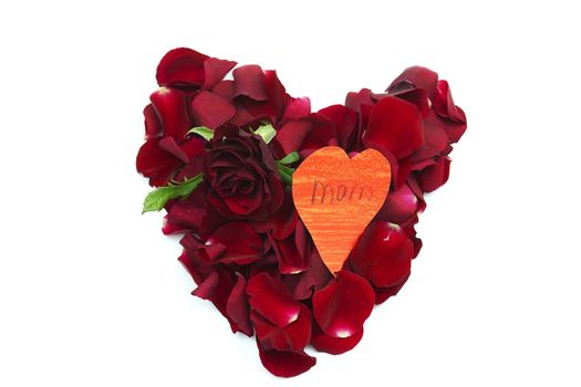 rose petal red heart and red rose