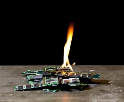 burning memory modules in black background