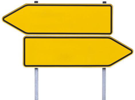 german direction signs with clipping path isolated on white. One arrow pointing to the left, one to the right.