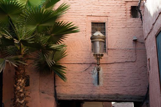 Nicely decorated old street lamp in the Medina of Marrakech, Morocco