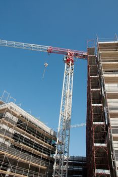 Construction of big buildings with tower crane