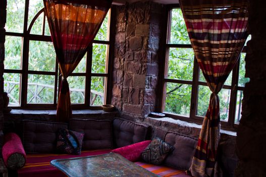 beautiful interior decoration of a cozy restaurant in Morocco