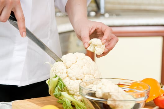 Preparation of vegetarian salad from fresh vegetables