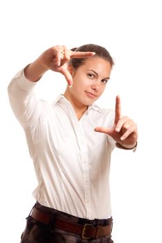 a young businesswoman framing her face with her hands