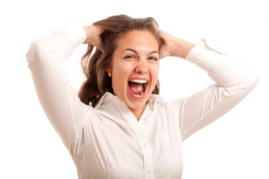 a young woman posing stressed going crazy