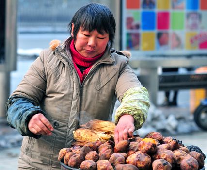  Chinese food seller in the street of Shanghai China