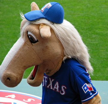 The Texas Rangers baseball team mascot during a game May, 2008 at Ranger Stadium in Arlington.
