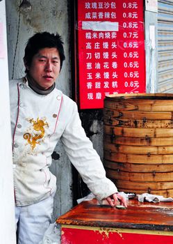  Chinese food seller in the street of Shanghai China