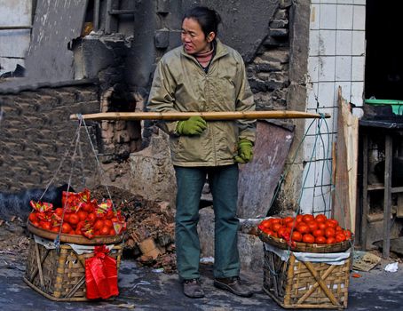  Chinese food seller in the street of Shanghai China