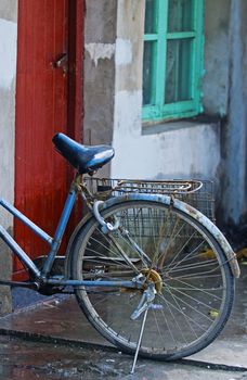 Old bicycle in chinese street in Shanghai