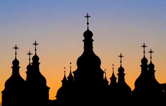 silhouette of church in Kiev the capital of Ukraine