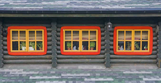 windows of a shack  in ukranian village