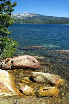 Clear blue Sierra lake in summertime