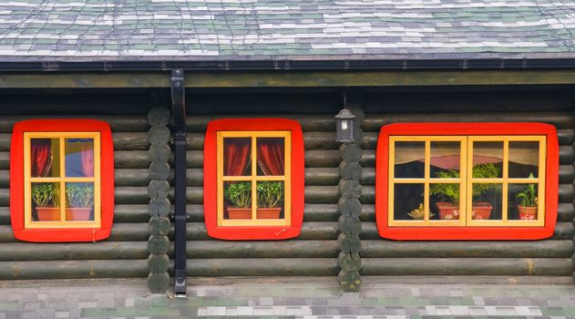 windows of a shack  in ukranian village