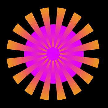 A circular abstract fractal done in shades of orange and pink.