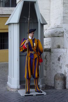 Pope guard in Vatican in historical umiform