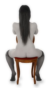 Beautiful nude girl on wooden chair