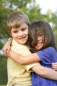 Best friends hugging, multicultural friendships, diversity