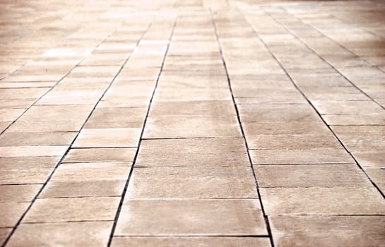 big bricks floor promenade, perspective on horizontal view