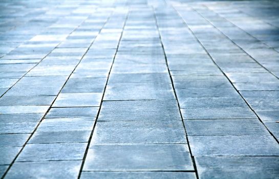 big bricks floor promenade, perspective on horizontal view