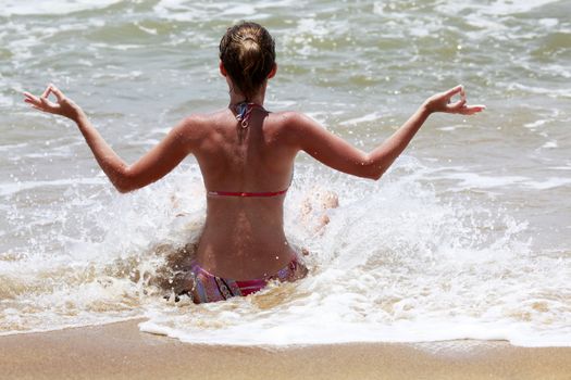 Meditation girl yoga on the beach