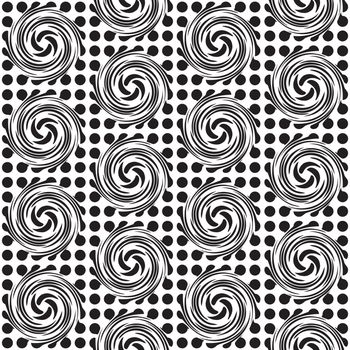 Black and white seamless spot design background with swirls