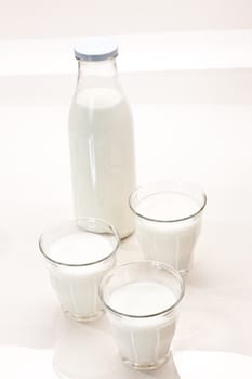 food series: bottle and glass full of milk