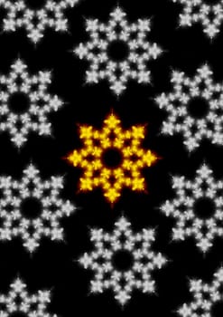 Illustration of snowflakes with one golden