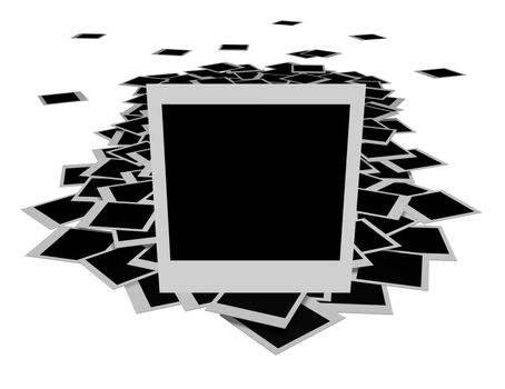 Illustration of lots of photos in a pile with one facing forward