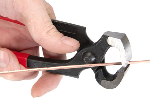 Men's hand keeps the locksmith tools, isolated on a white background