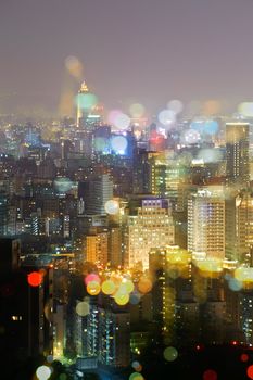 Colorful city night scene with light in Taipei, Taiwan, Asia.