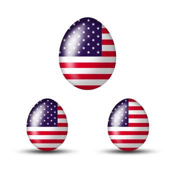 Easter eggs with American flag on a white background 