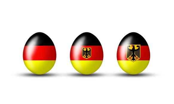 Easter eggs with a German flag on a white background 