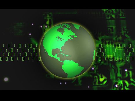 Illustration of the Earth over an electronic abstract background