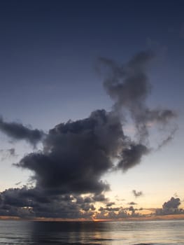 Sunrise on the ocean, during a cloudy day