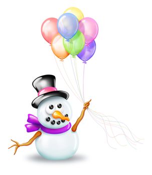 Snowman with birthday balloons.