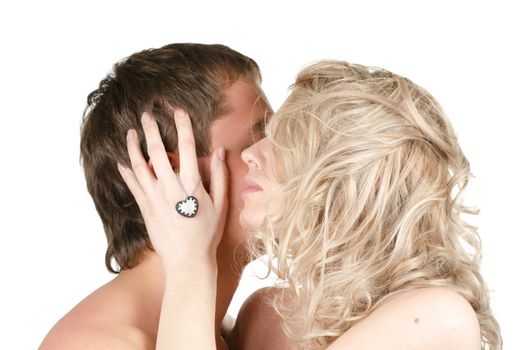 Beauty man and woman - lovers closeup portraits