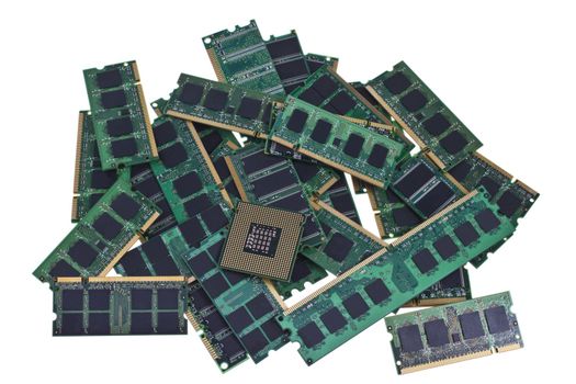Many different computer memory modules an an cpu.