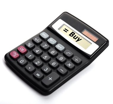 buy on calculator showing stock market or financial investment concept