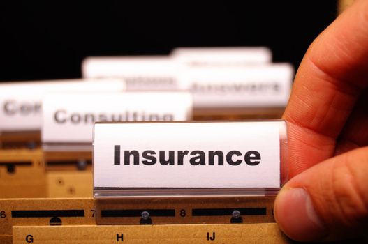 insurance word on business folder showing risk management concept