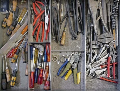 many different work tools in drawer