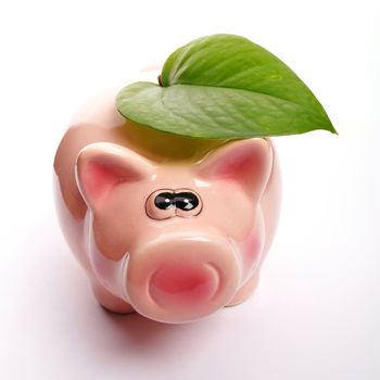 save the nature concept with piggybank an green leaf