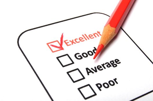 excellent or good marketing customer service survey with red pencil and checkbox