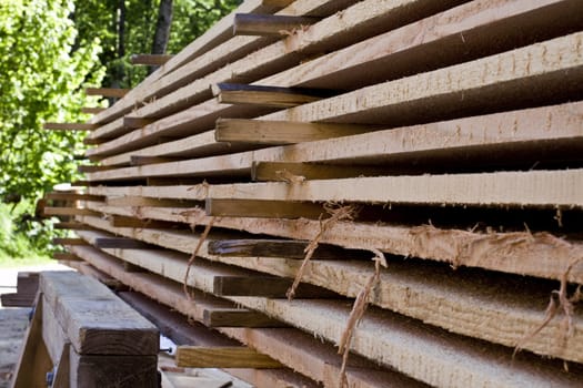 wooden planks in stacked stocking