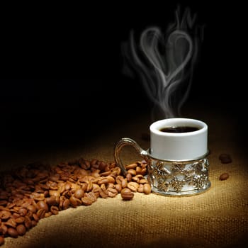 coffee beans with white cup 