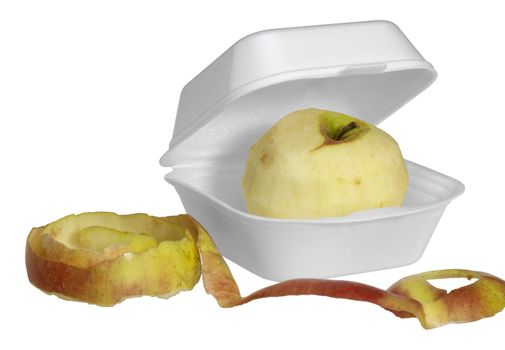 apple in a white fastfood box isolated on white